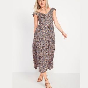 Old Navy Women's Blue Pink Floral Fit & Flare Tiered All-Day Maxi Dress - NWT